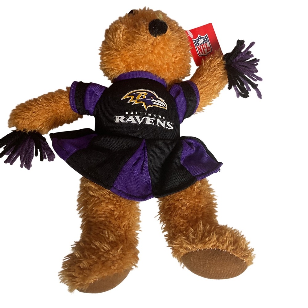NFL Baltimore Ravens Plush Bear Unisex OS Purple Black Cheerleader Pom Poms NWT